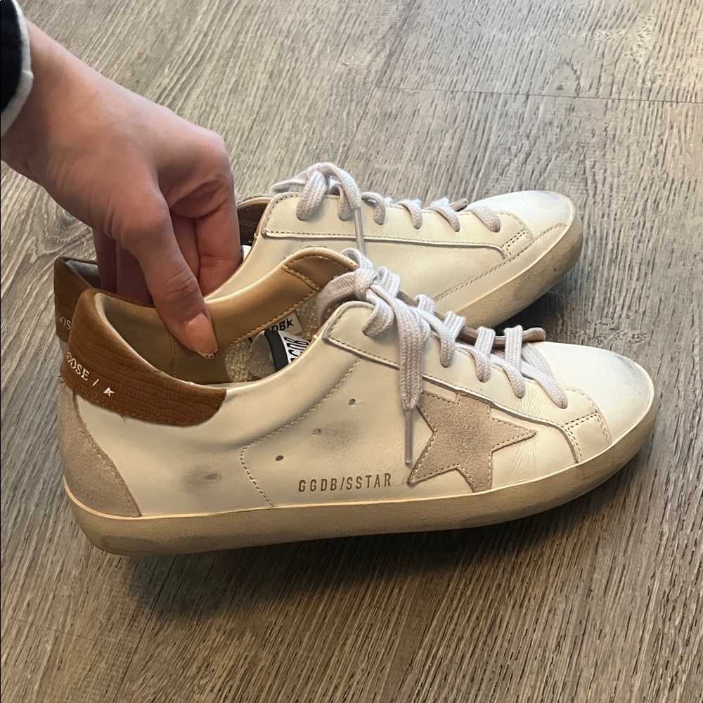 Golden Goose White and Brown Sneakers